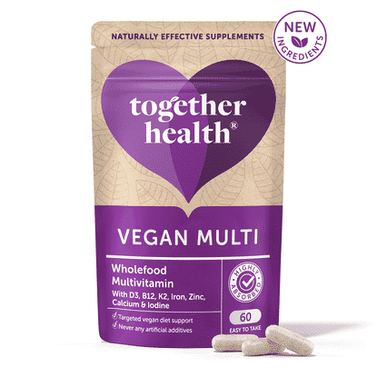 Vegan Multi Wholefood Multivitamin with D3, B12, K2, Iron, Zinc, Calcium & Iodine 60s