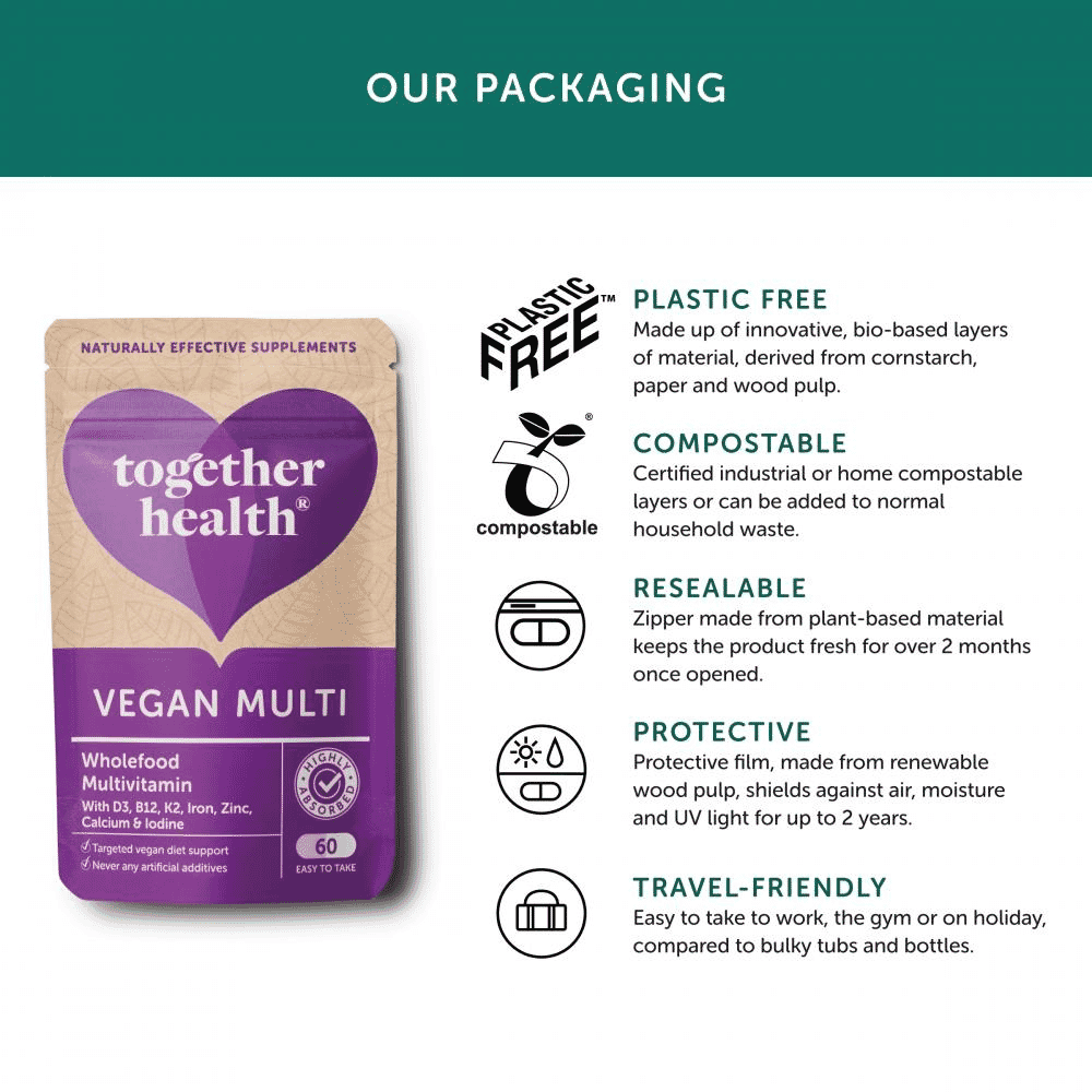 Vegan Multi Wholefood Multivitamin with D3, B12, K2, Iron, Zinc, Calcium & Iodine 60s