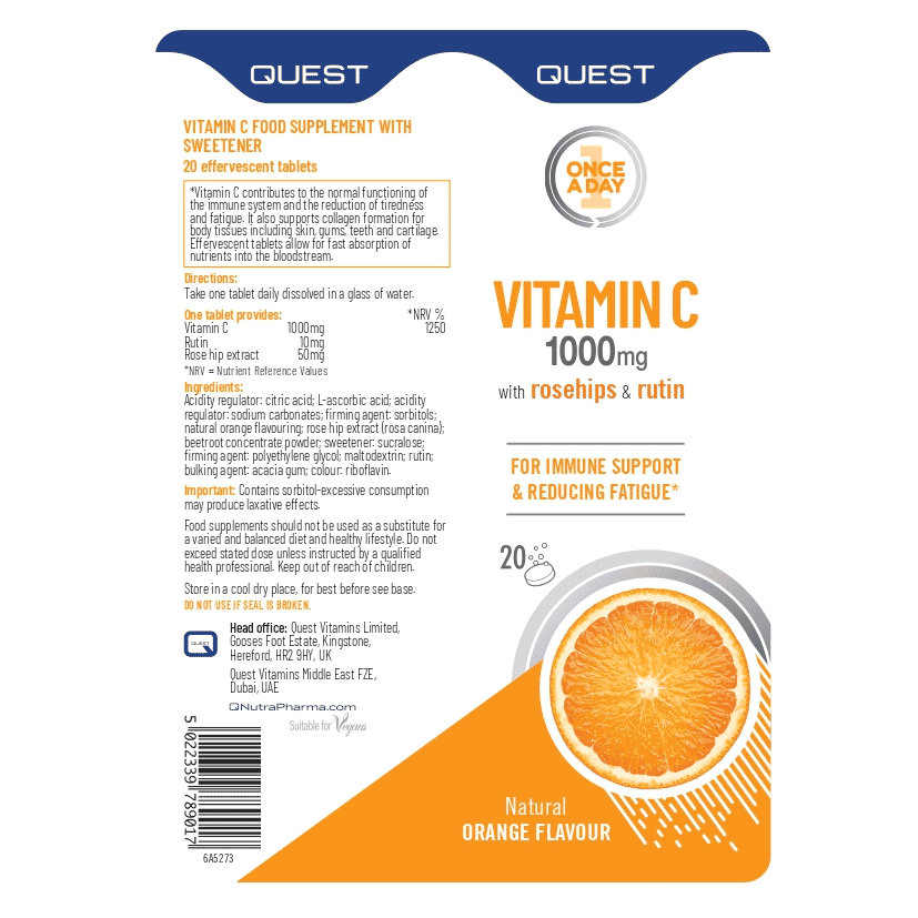 Vitamin C 1000mg with Rosehips & Rutin Effervescent 20s