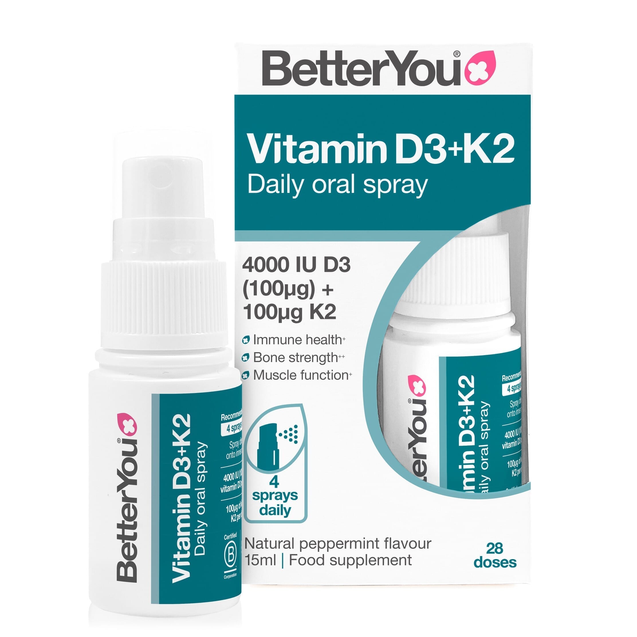 Vitamin D3+K2 Daily Oral Spray 4000IU D3 + 100ug K2 15ml (Blue)