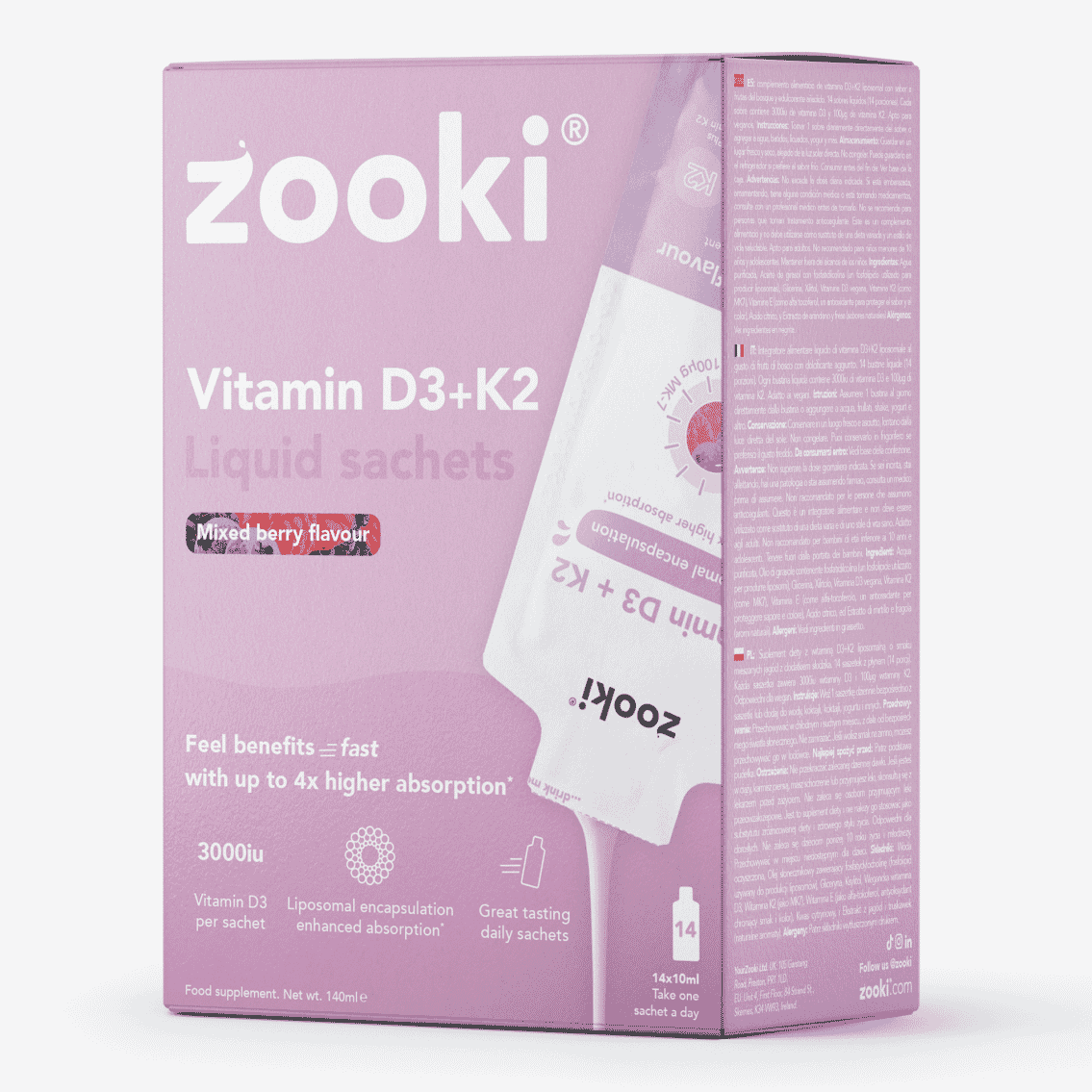 Vitamin D3+K2 Liquid Sachets Mixed Berry Flavour 14x10ml CASE