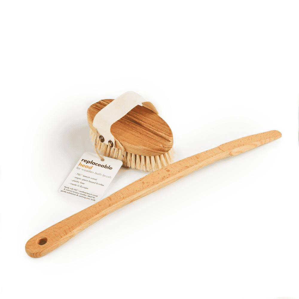 Wooden Bath Brush with Replaceable Head