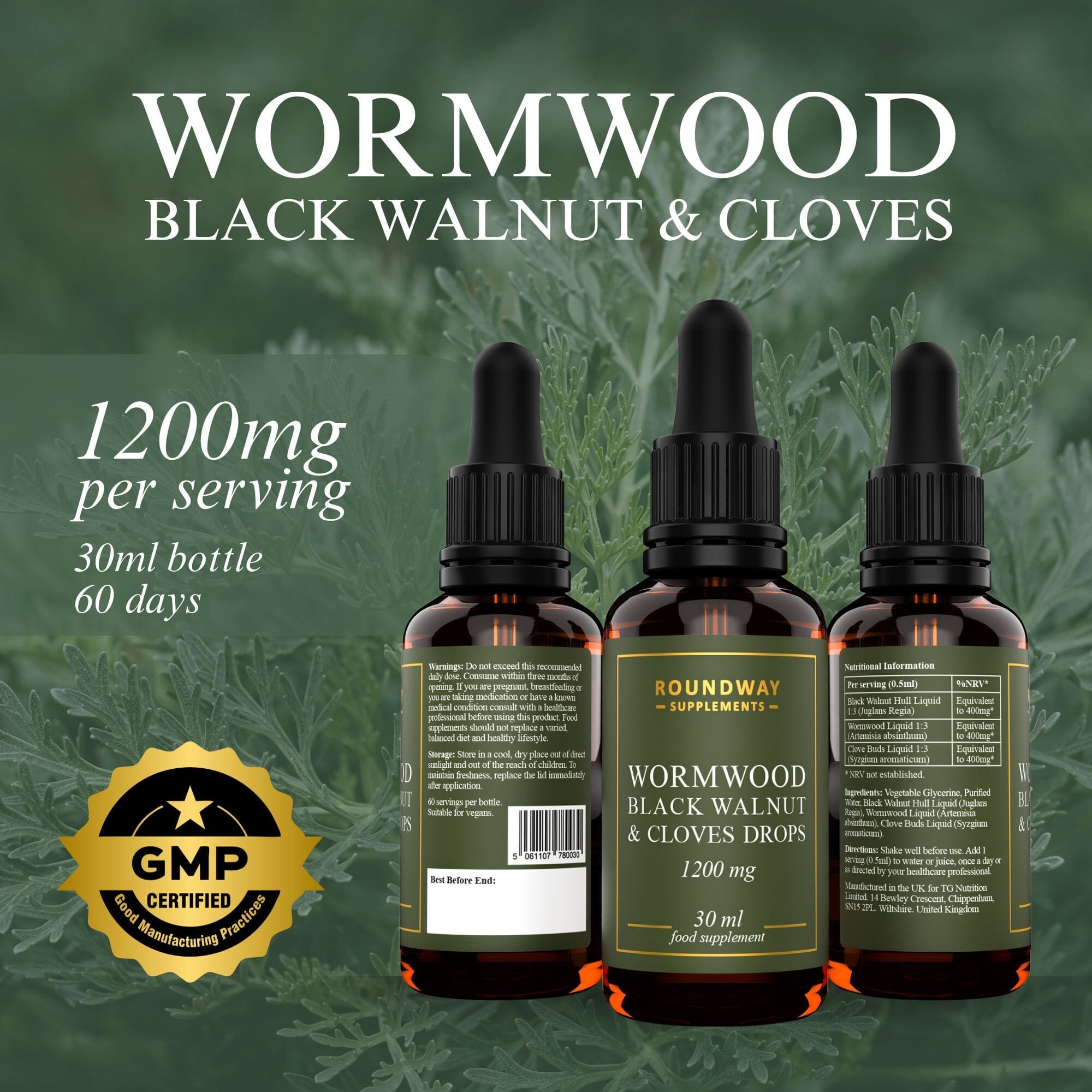 Wormwood Black Walnut and Clove Drops 30ml
